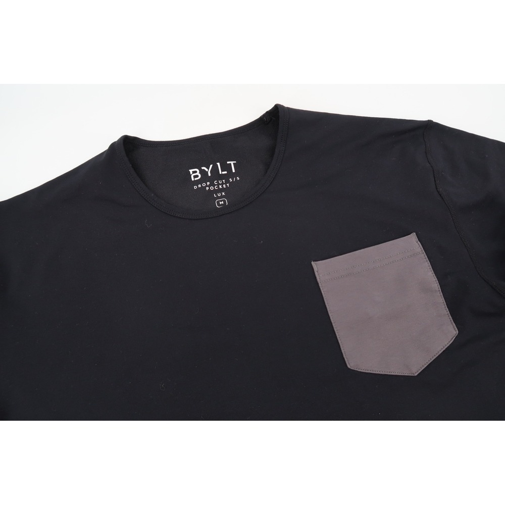 BYLT Drop Cut Lux Pocket T-Shirt Men Medium Black Gray Short Sleeve Curved Hem